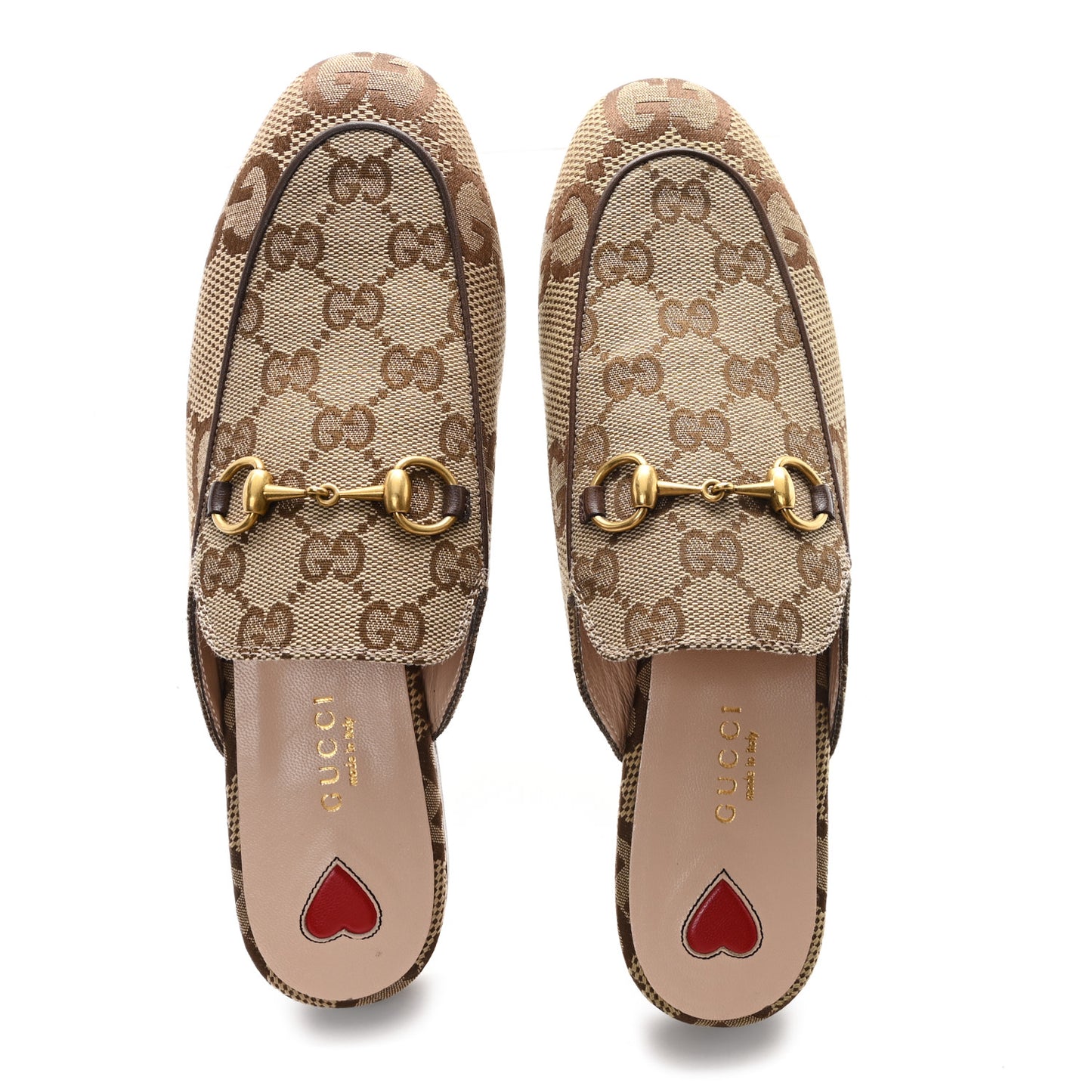Monogram Jumbo GG Malaga Kid Womens Princetown Slippers 37 Camel Ebony New Acero Beige