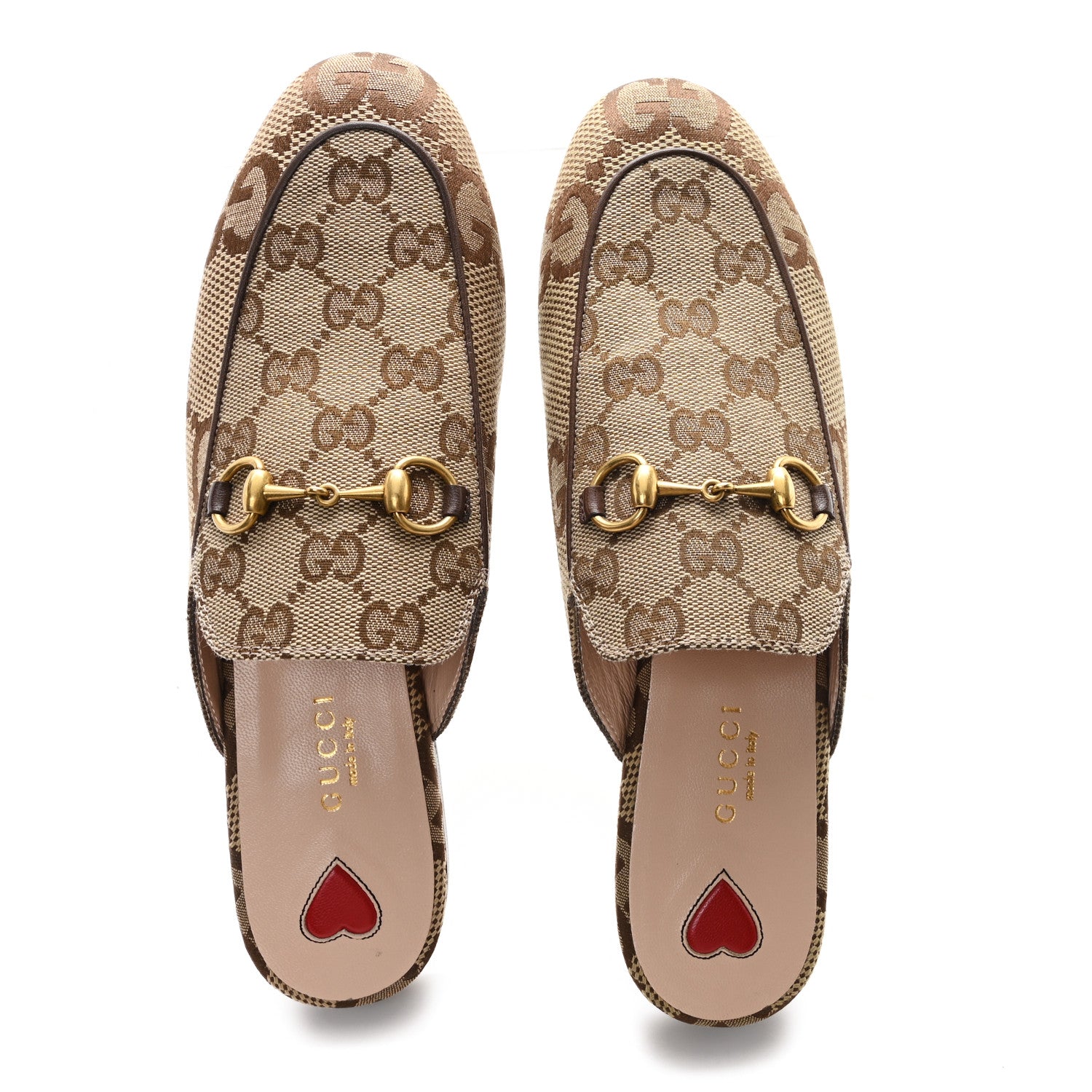 Gucci Monogram Jumbo GG Malaga Kid Womens Princetown Slippers 37 Camel Ebony New Acero Beige 2 of 8