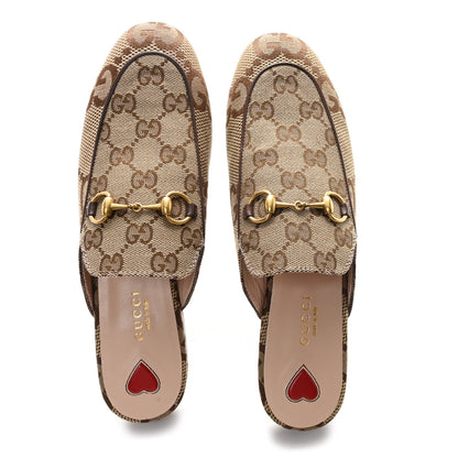 Gucci Monogram Jumbo GG Malaga Kid Womens Princetown Slippers 37 Camel Ebony New Acero Beige 2 of 8