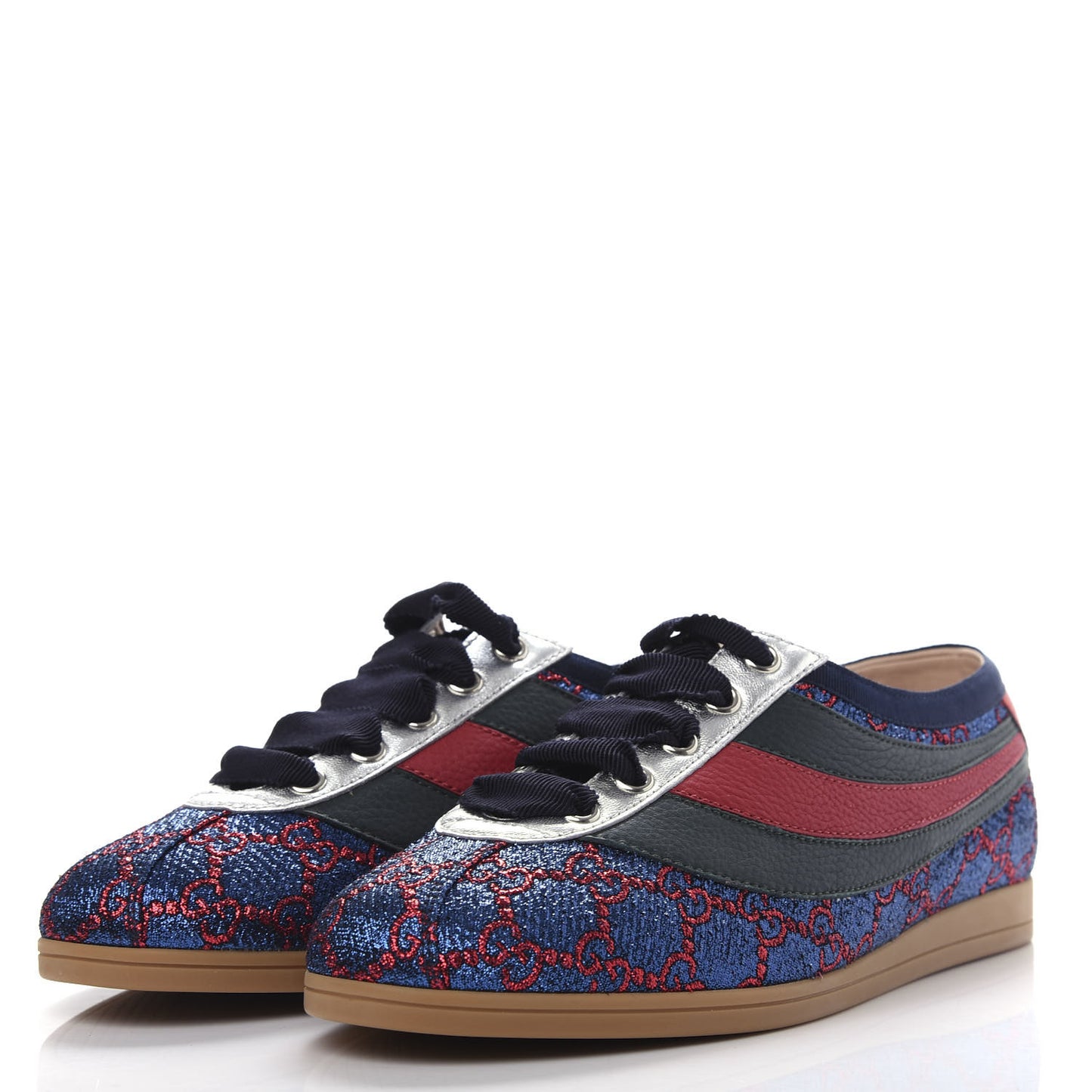 Lurex Calfskin Web GG Monogram Womens Falacer Sneakers 36 Iridescent Blue Iridescent Red Silver