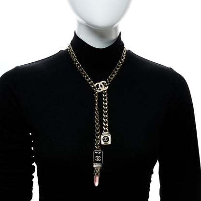Chanel Metal Strass Pearl Lipstick Necklace Pink Gold 2 of 5