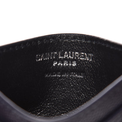 Saint Laurent Grain De Poudre Matelasse Monogram Chevron Credit Card Case Deep Marine 6 of 8