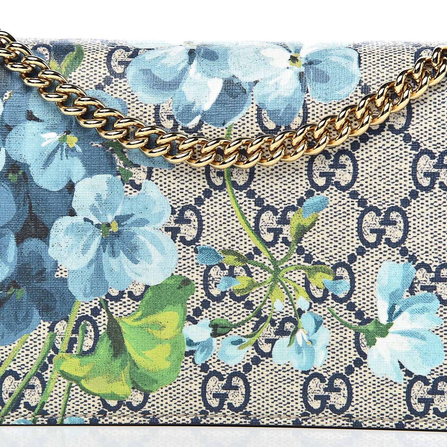 GG Supreme Monogram Blooms Chain Wallet Blue