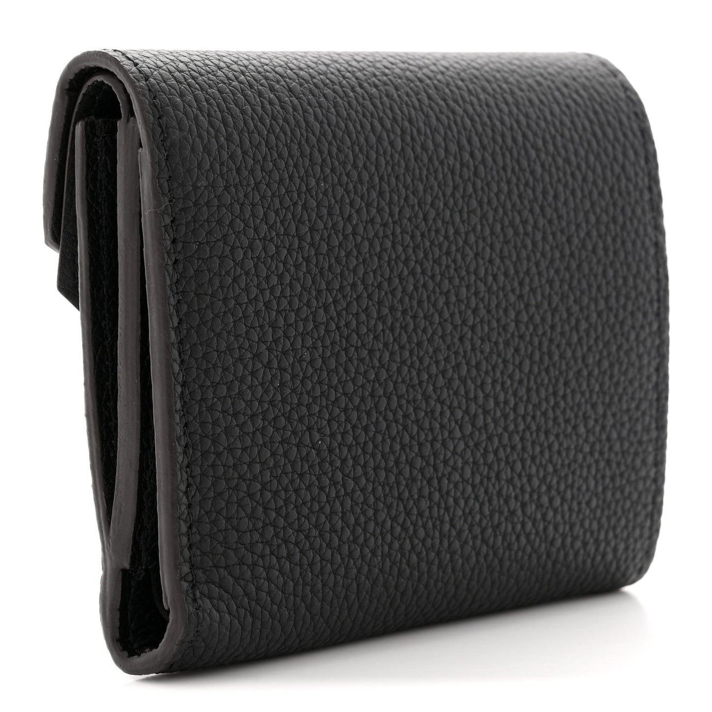 Grained Calfskin Monogram Double V Compact Wallet Black