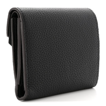 Louis Vuitton Grained Calfskin Monogram Double V Compact Wallet Black 3 of 8