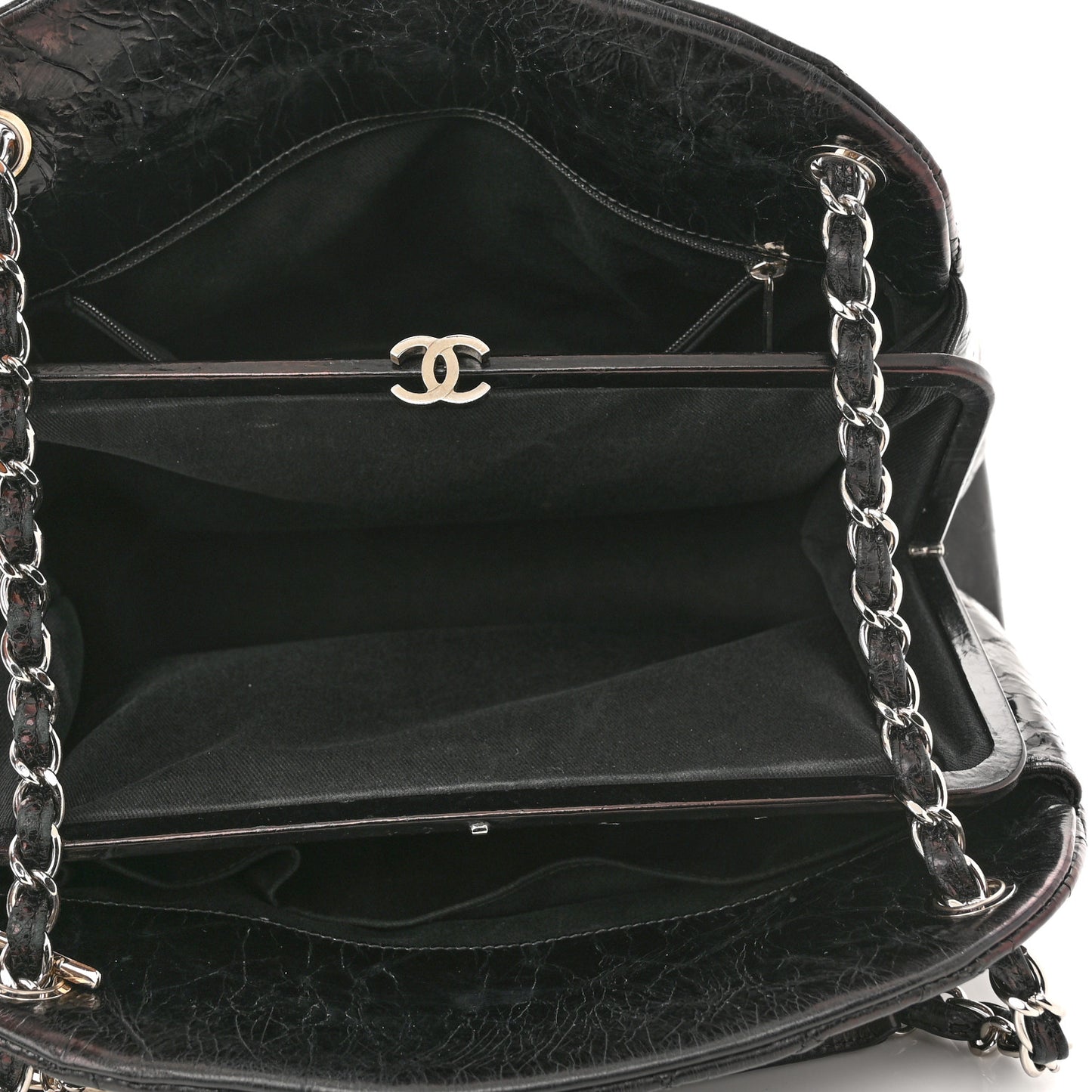 Glazed Calfskin Quilted Large Just Mademoiselle Bowling Bag Black