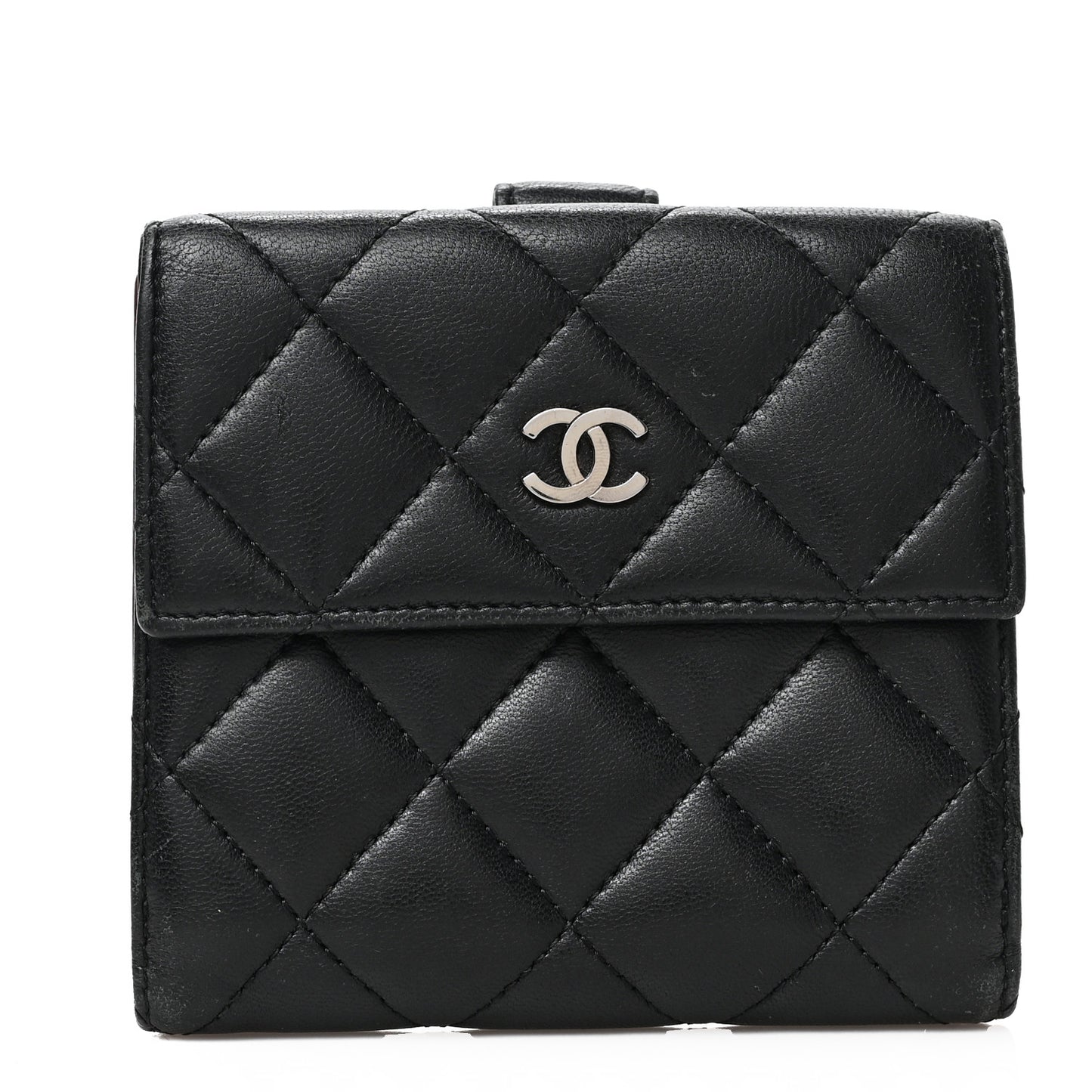 Lambskin Quilted Compact French Flap Wallet Black