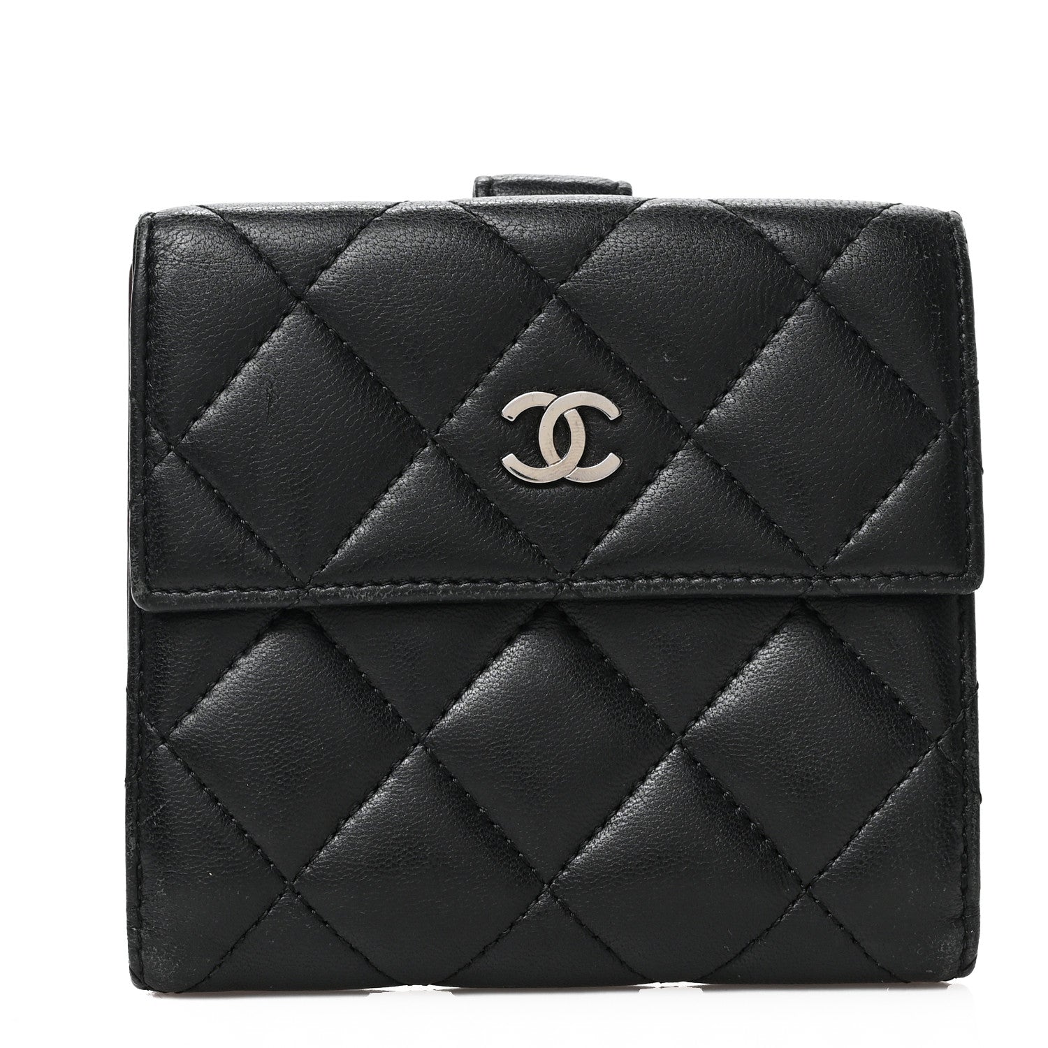 Chanel Lambskin Quilted Compact French Flap Wallet Black 1 of 7