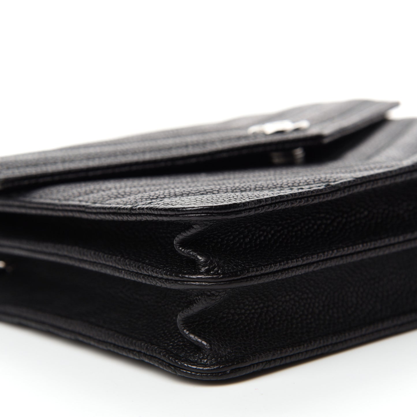 Caviar Chevron Quilted Square Wallet On Chain WOC Black