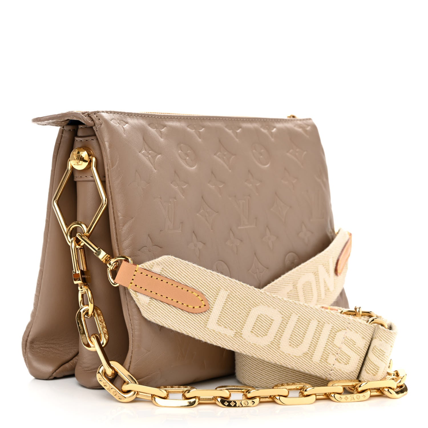 Louis Vuitton Lambskin Embossed Monogram Coussin PM Taupe 3 of 9
