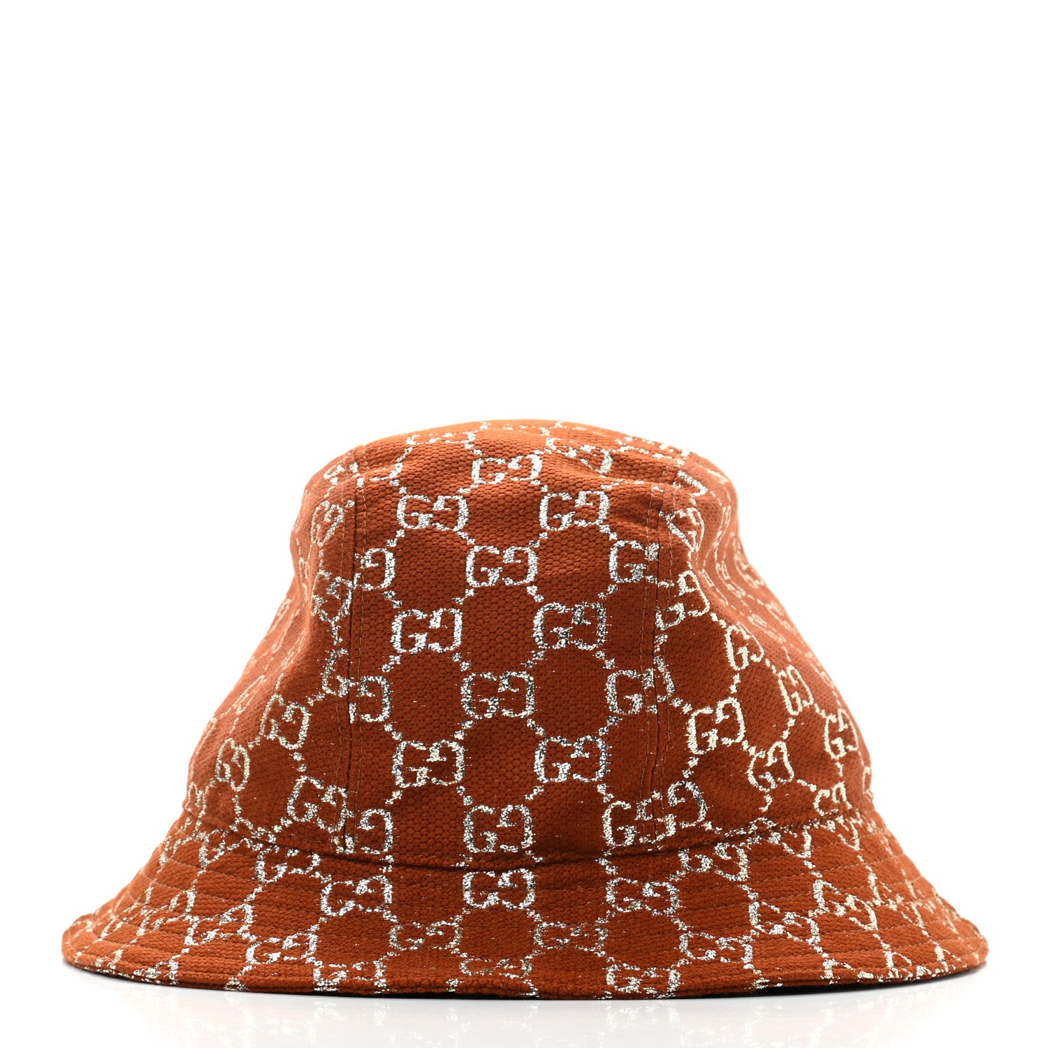 Gucci Canvas Lame GG Monogram Bucket Hat M Burnt Orange Silver 4 of 10