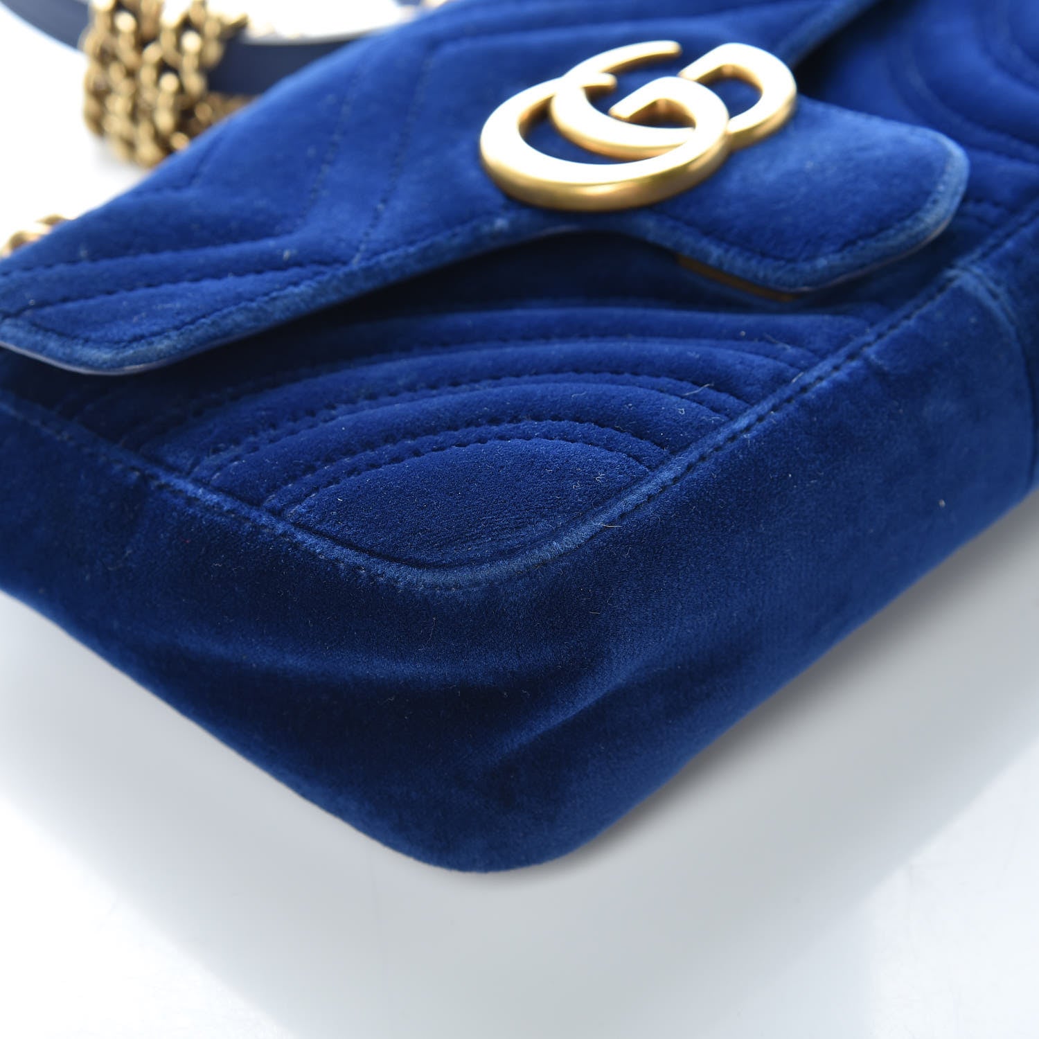 Gucci Velvet Matelasse Mini GG Marmont Shoulder Bag Cobalt Blue 5 of 12