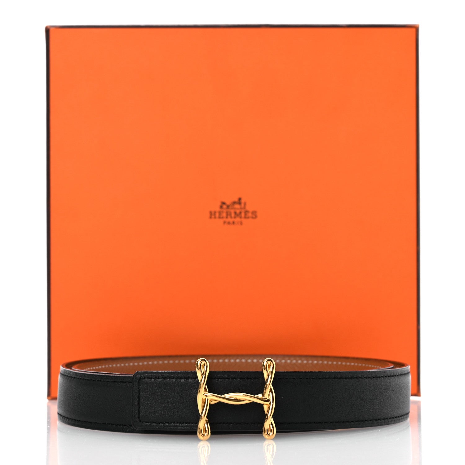 Hermes Swift Epsom 24mm H Torsade Belt 90 36 Black Gold 7 of 7