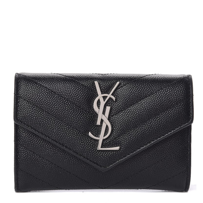 Saint Laurent Grain De Poudre Matelasse Chevron Small Monogram Envelope Wallet Black 1 of 7