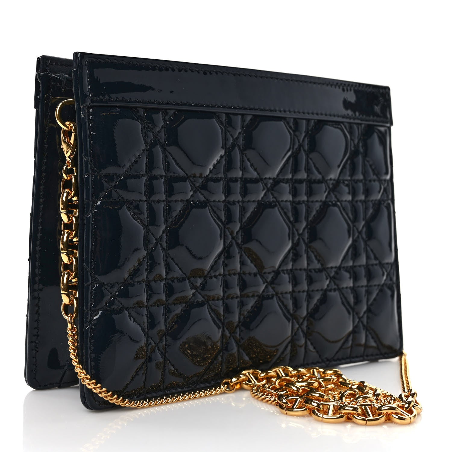 Christian Dior Patent Cannage Caro Zipped Pouch With Chain True Blue 2 of 7