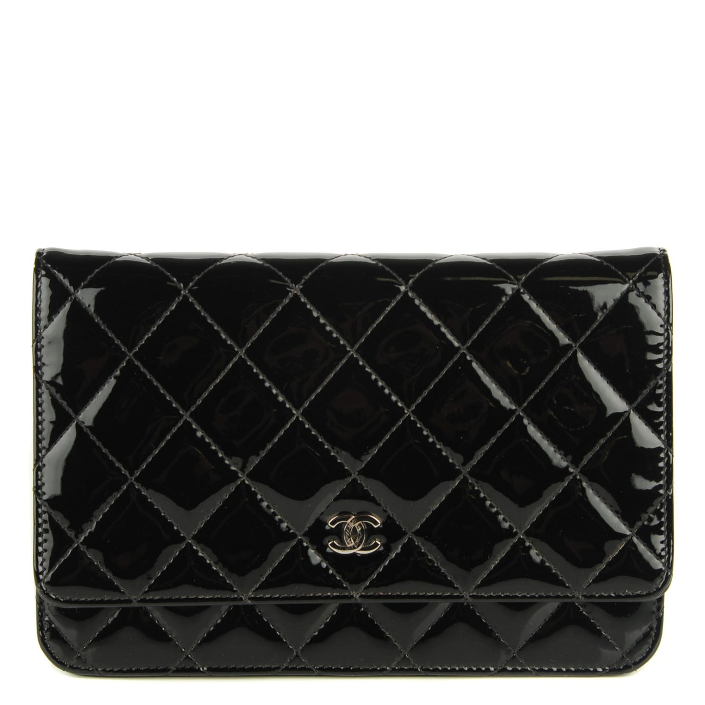 Patent Quilted Wallet On Chain WOC Black