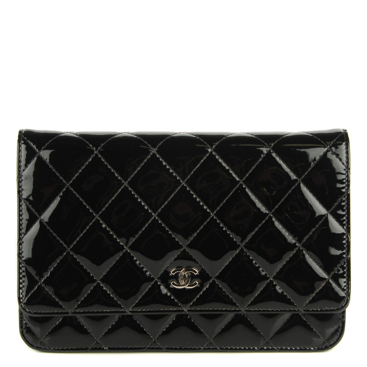 Chanel Patent Quilted Wallet On Chain WOC Black 1 of 8