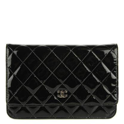 Chanel Patent Quilted Wallet On Chain WOC Black 1 of 8