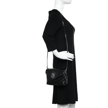 Saint Laurent Calfskin Y Quilted Monogram Toy Loulou Crossbody Bag Black 2 of 11