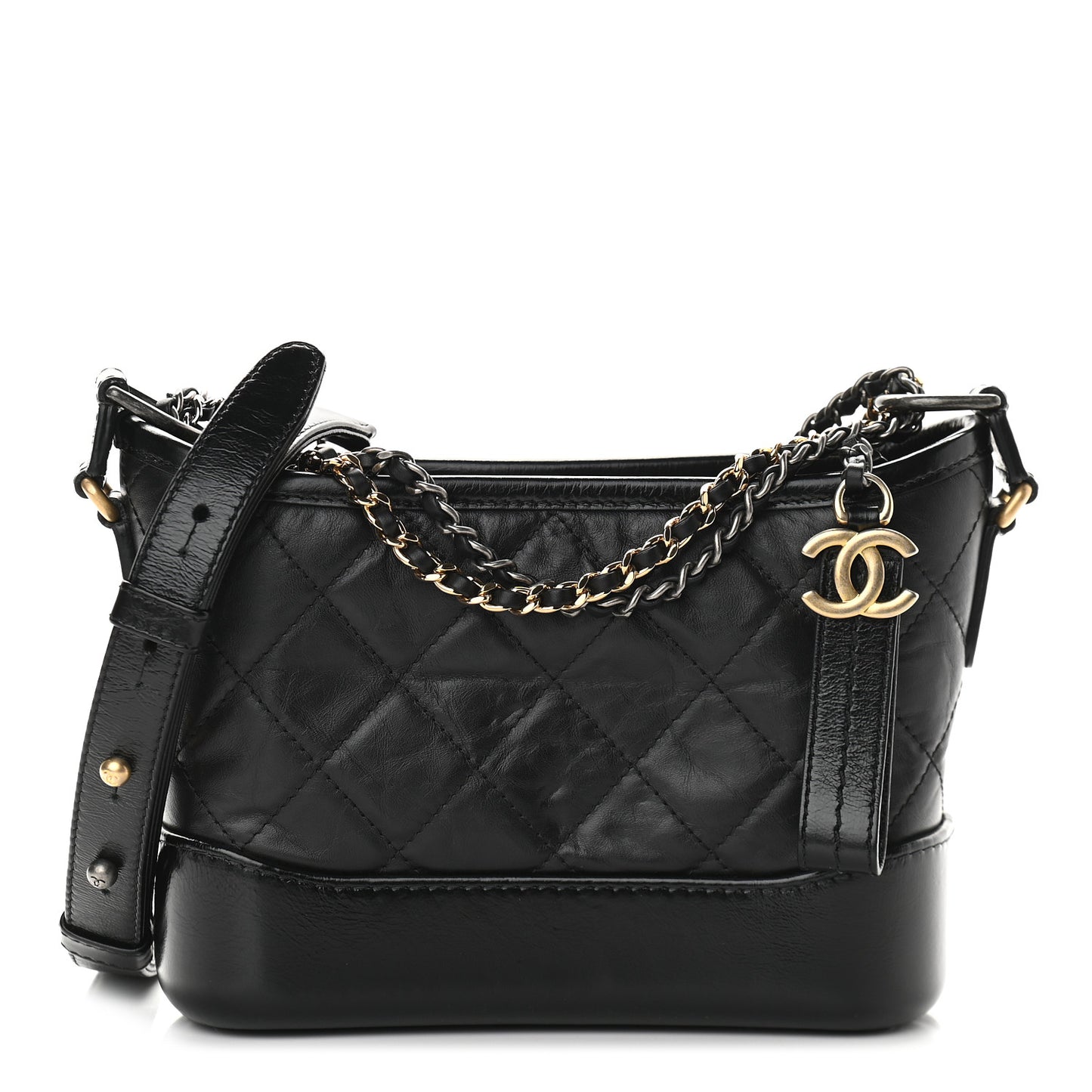 Aged Calfskin Quilted Small Gabrielle Hobo Black