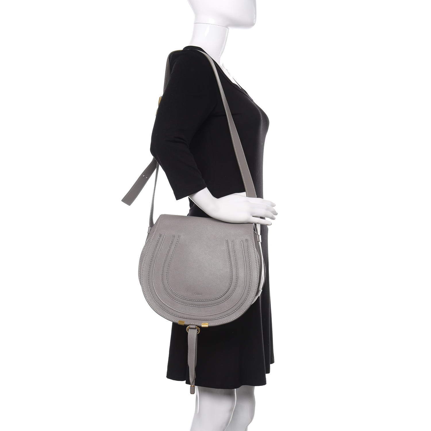 Chloe Calfskin Medium Marcie Round Crossbody Bag Cashmere Grey 2 of 16