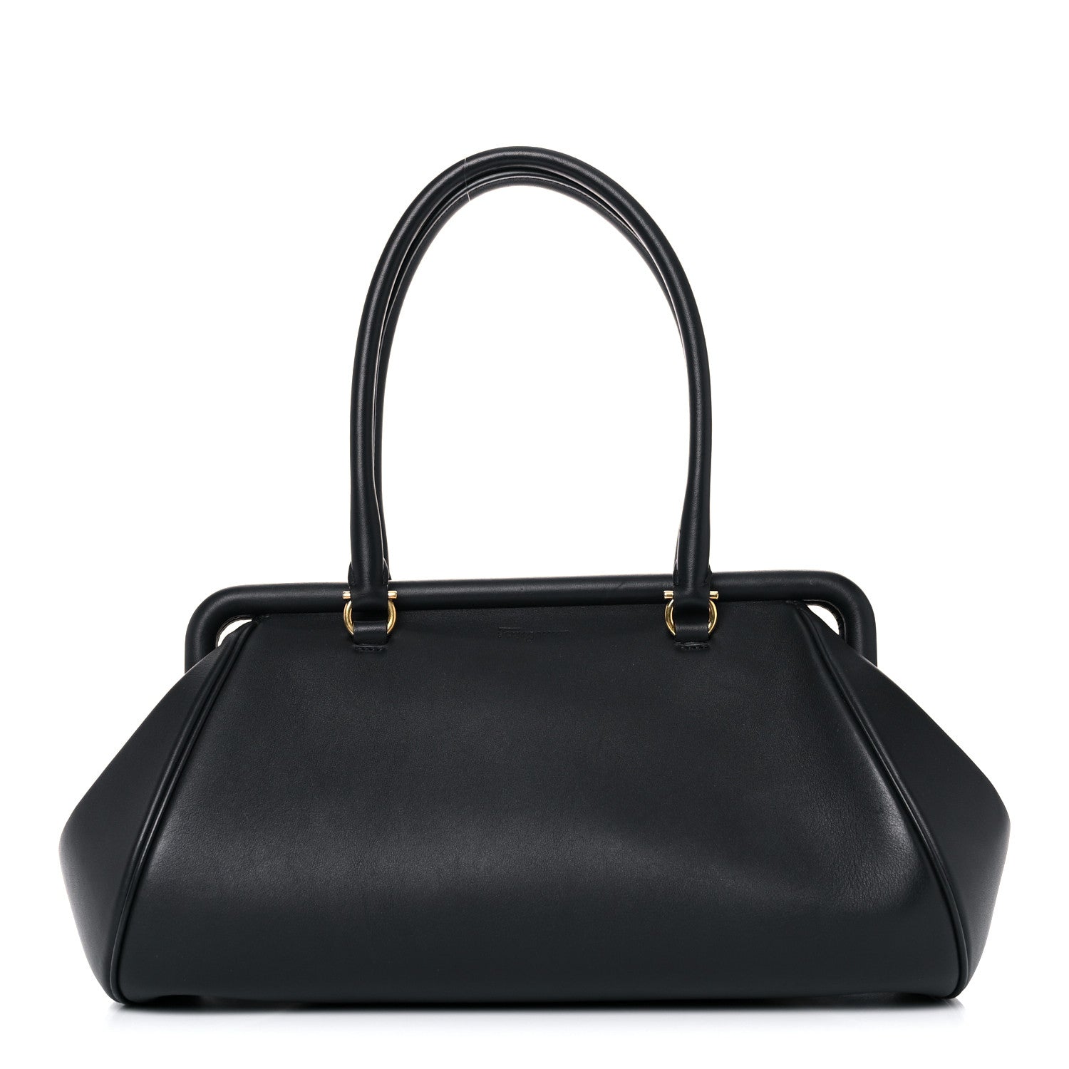 Salvatore Ferragamo Calfskin Frame Satchel Black 1 of 12