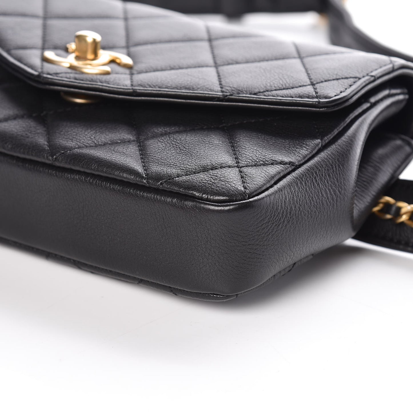Calfskin Quilted Flap Waist Bag Black