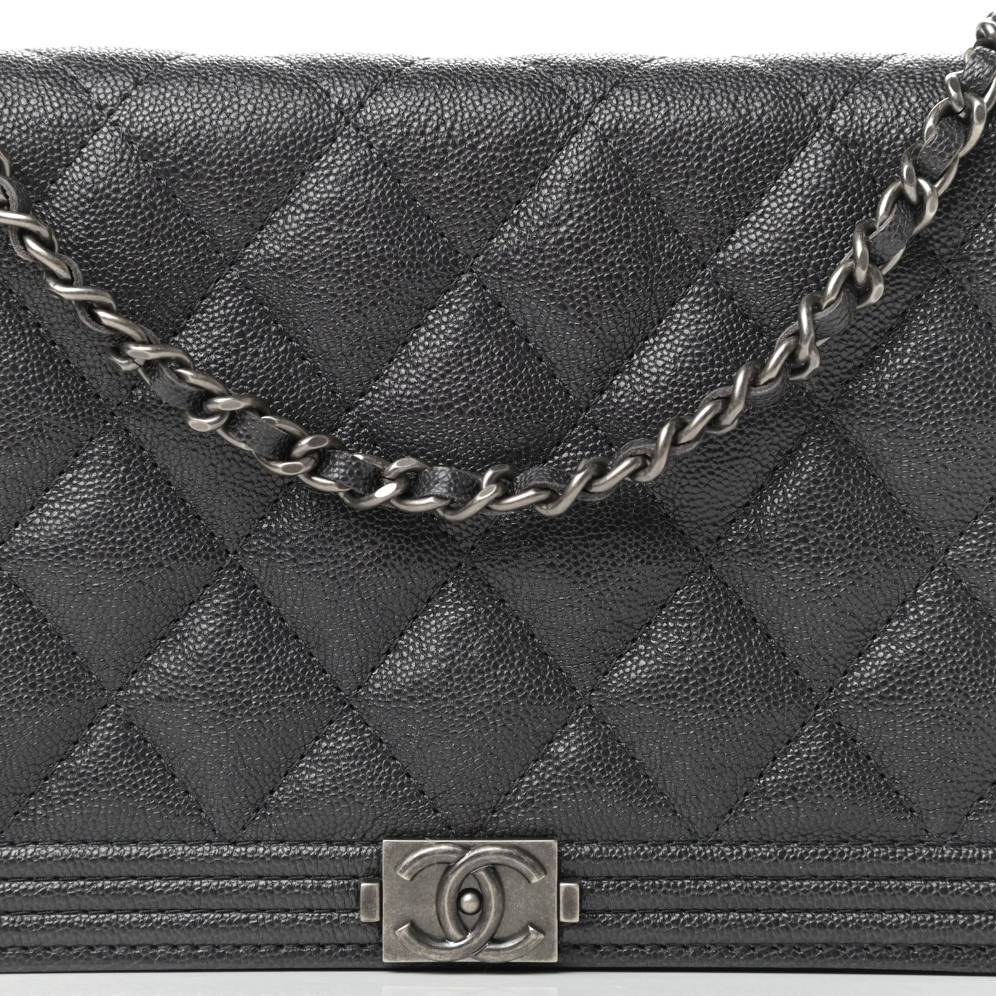 Caviar Quilted Boy Wallet On Chain WOC Charcoal