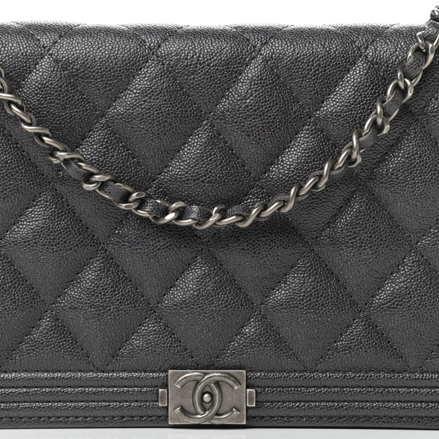 Chanel Caviar Quilted Boy Wallet On Chain WOC Charcoal 10 of 11