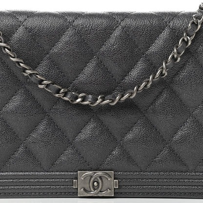 Chanel Caviar Quilted Boy Wallet On Chain WOC Charcoal 10 of 11