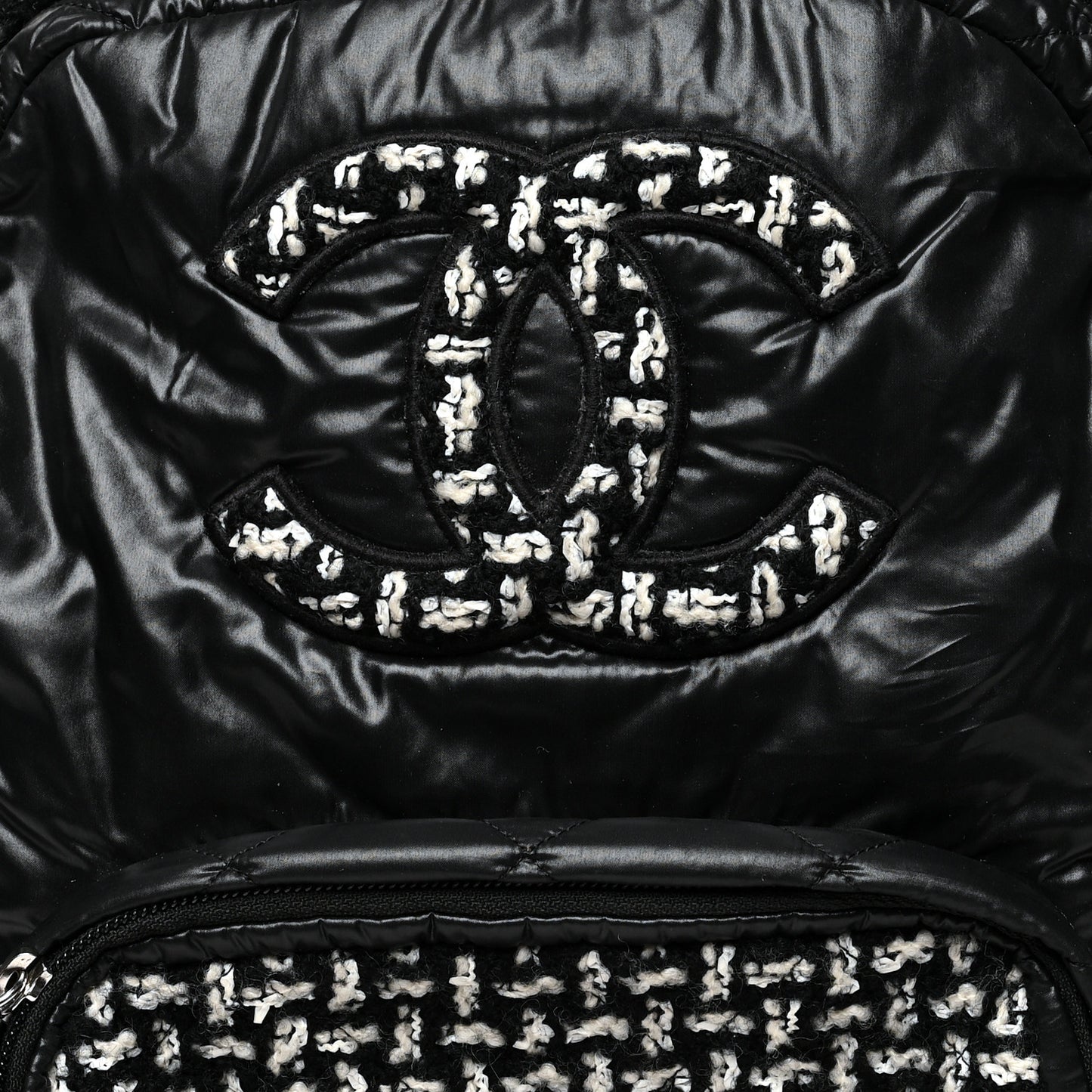 Nylon Tweed CC Backpack Black White