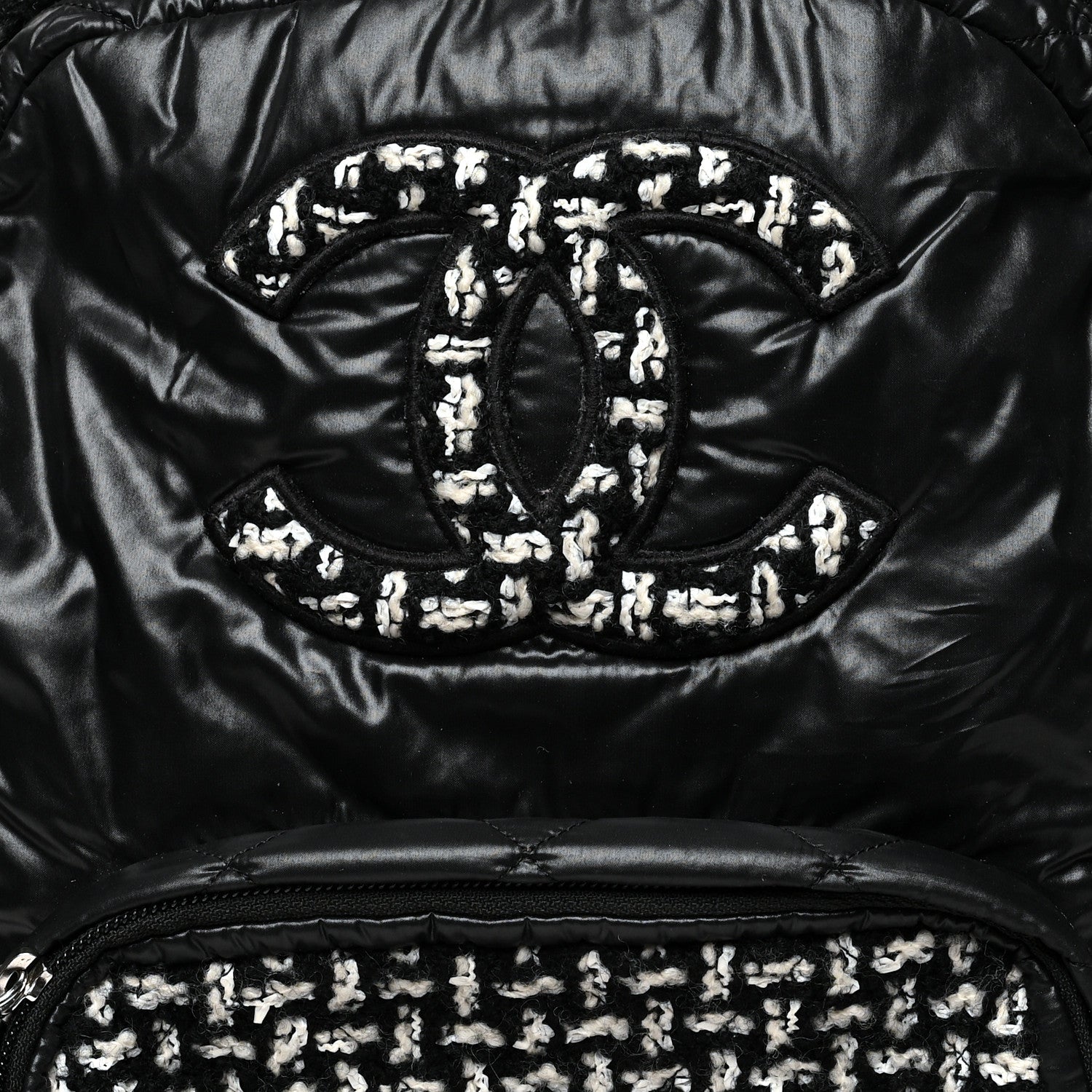 Chanel Nylon Tweed CC Backpack Black White 7 of 9