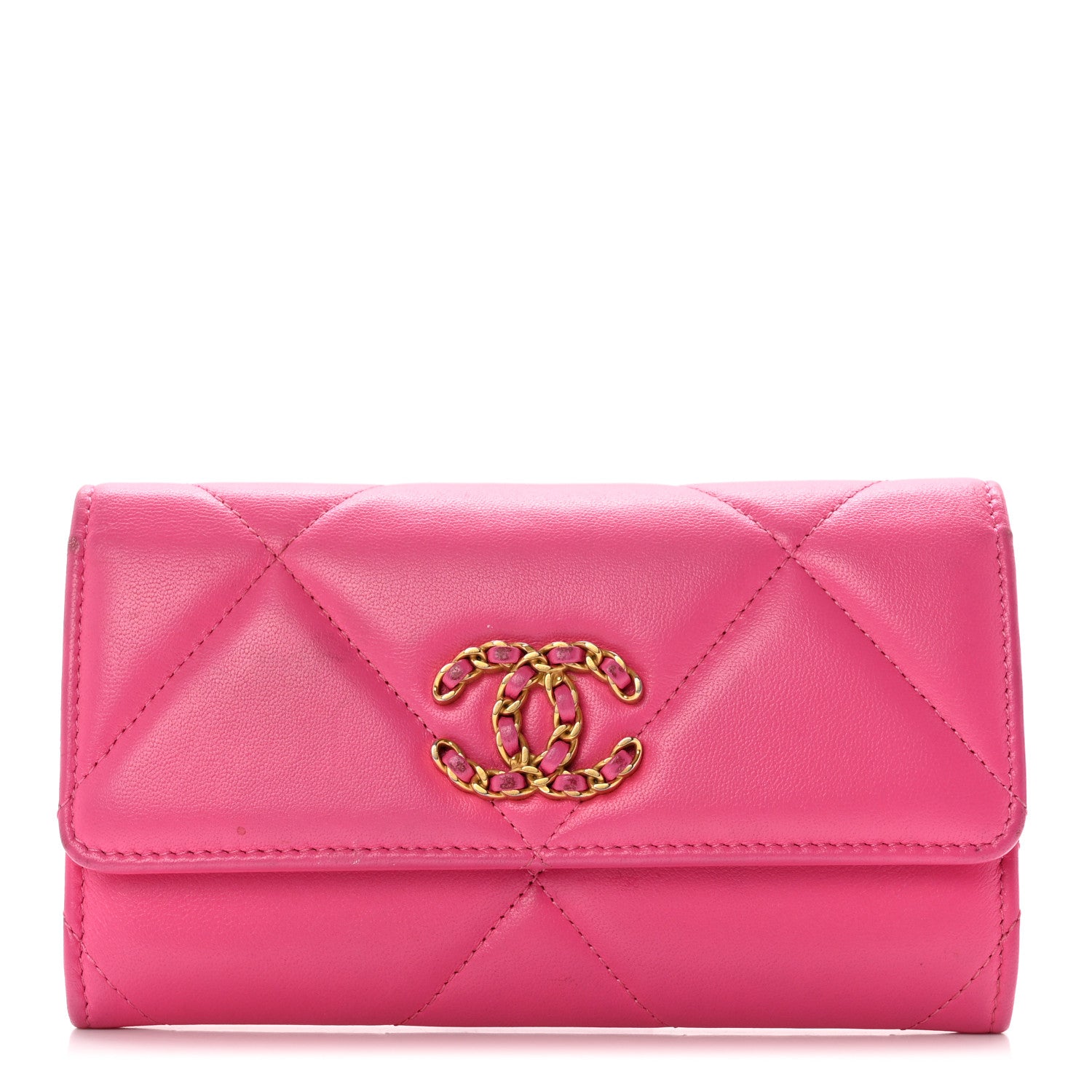 Chanel Shiny Goatskin Quilted Chanel 19 Flap Wallet Dark Pink 1 of 10