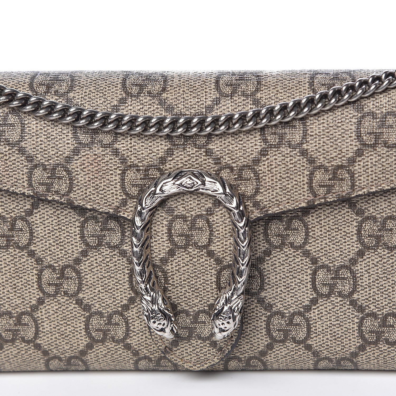 Gucci GG Supreme Monogram Dionysus Chain Clutch Wallet Beige Taupe 9 of 9