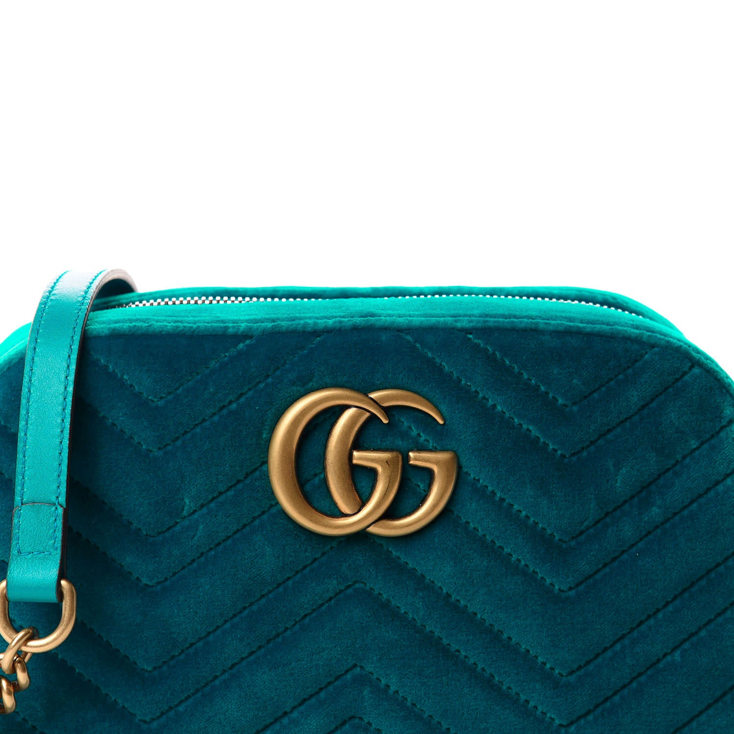 Gucci Velvet Matelasse Small GG Marmont Chain Shoulder Bag Pavone Cyan 10 of 10