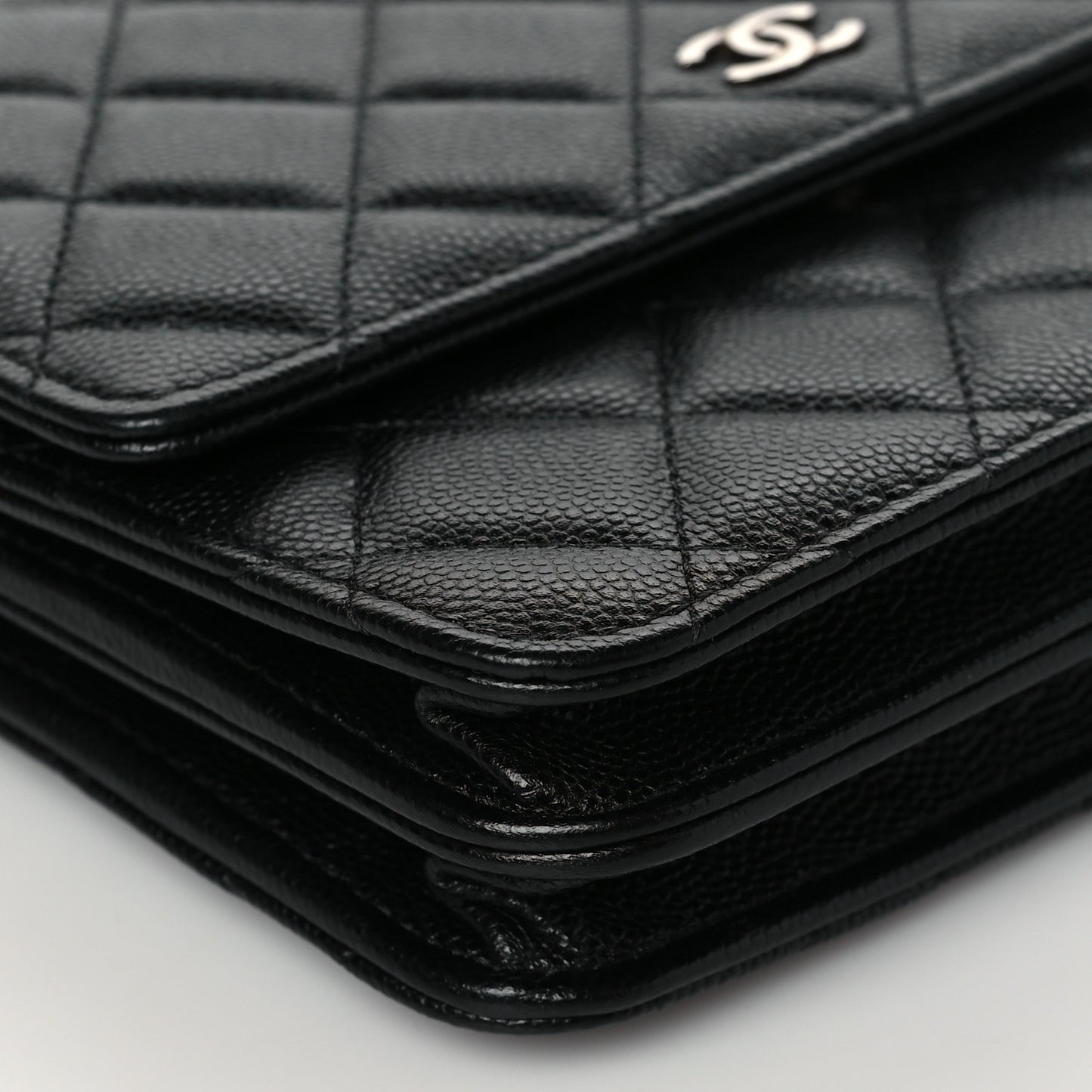 Caviar Quilted Square Wallet On Chain WOC Black