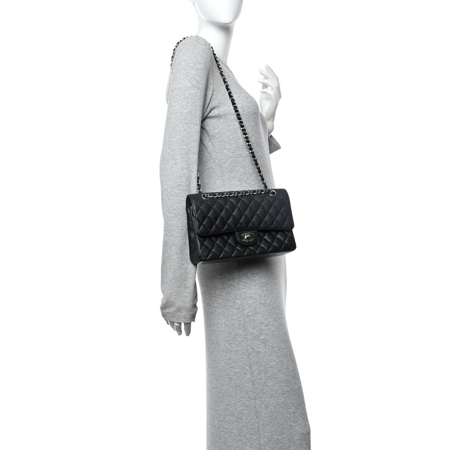 Caviar Quilted Medium Double Flap Black
