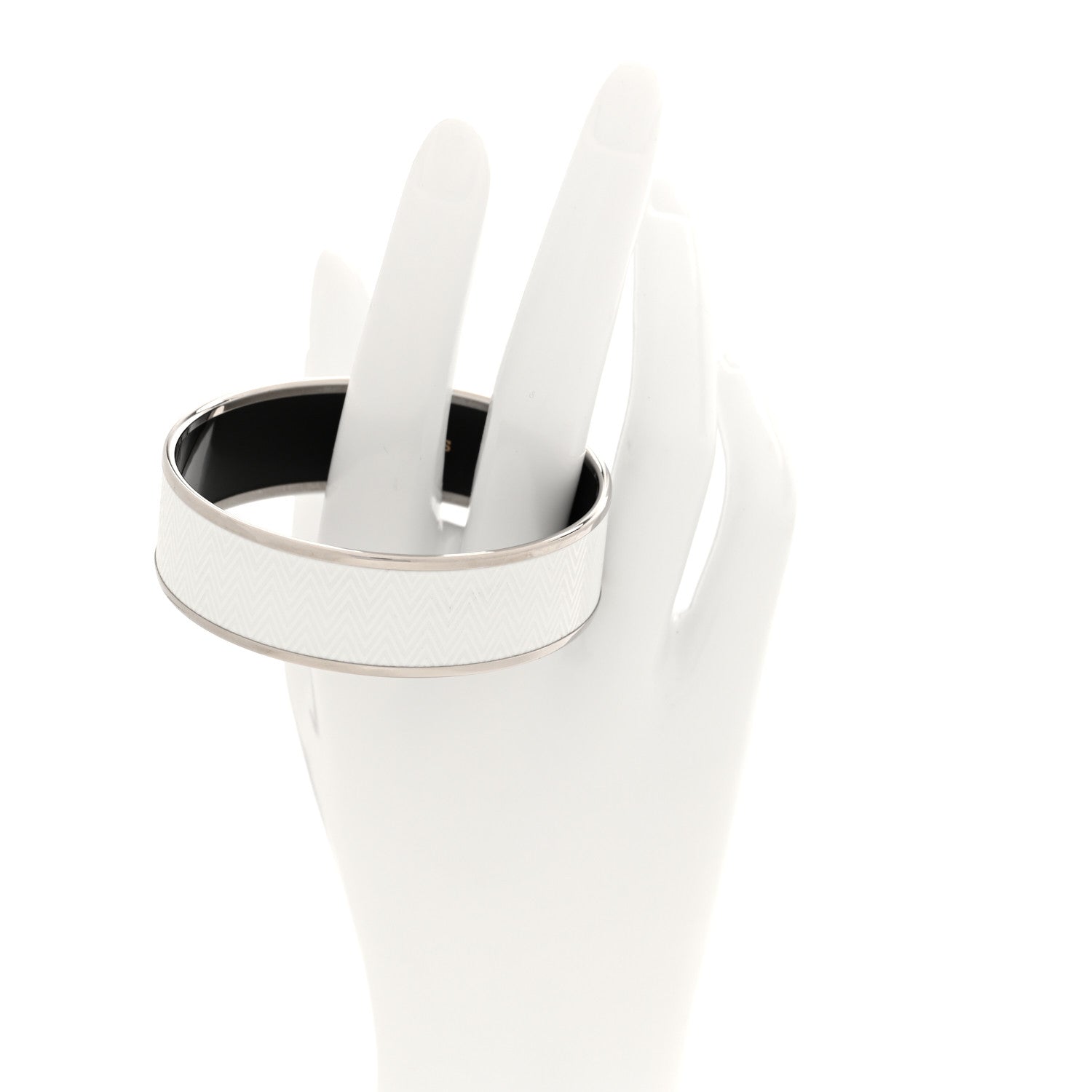 Hermes Enamel Printed Chevron Wide Bracelet 62 White 2 of 4