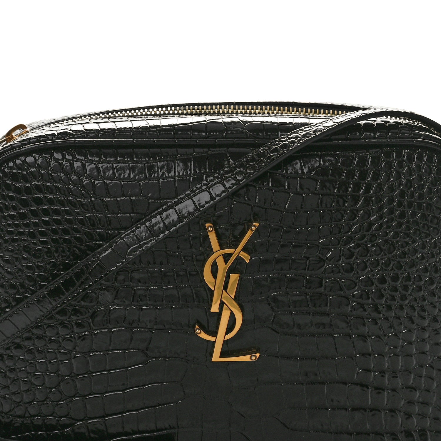 Saint Laurent Patent Calfskin Crocodile Embossed Monogram Lou Camera Bag Black 8 of 10