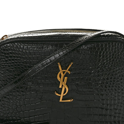 Saint Laurent Patent Calfskin Crocodile Embossed Monogram Lou Camera Bag Black 8 of 10