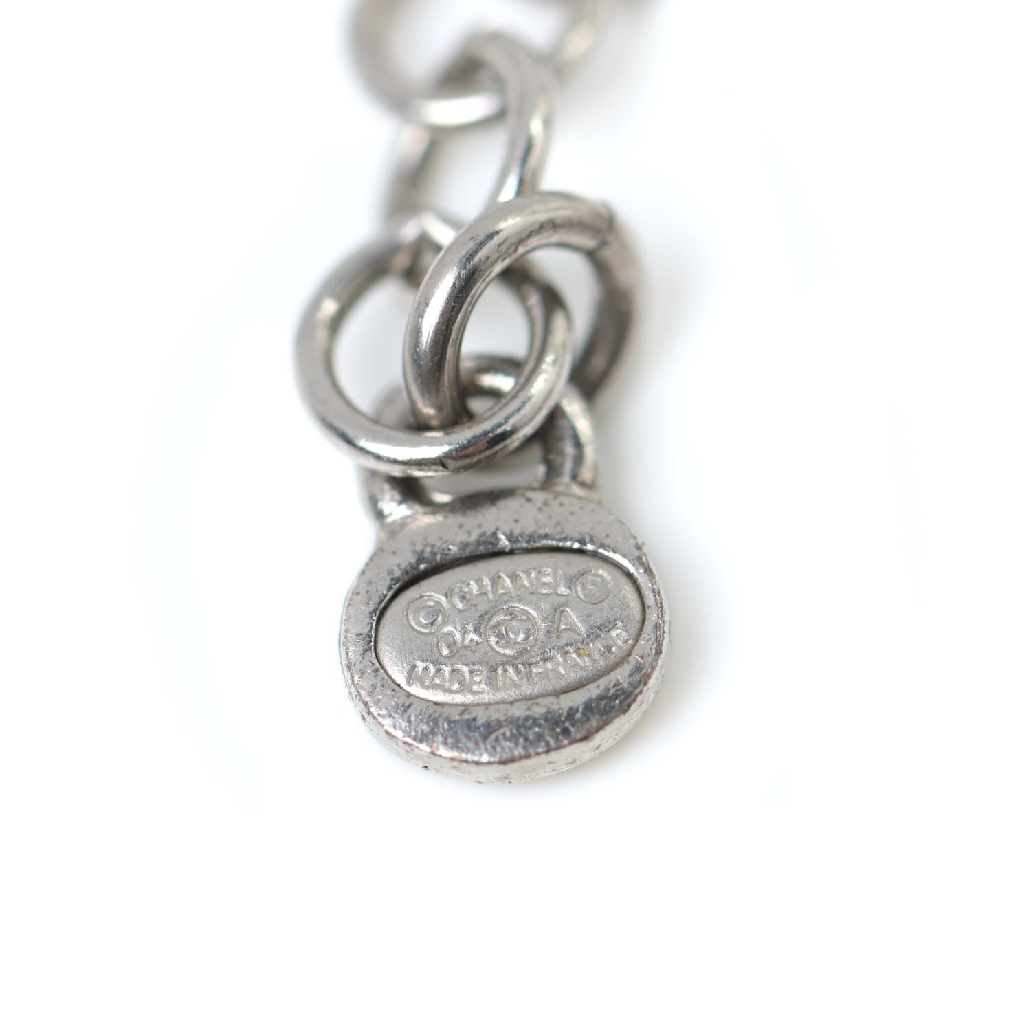 Chanel Metal Crystal Pearl Heart Charm Bracelet Silver 5 of 5