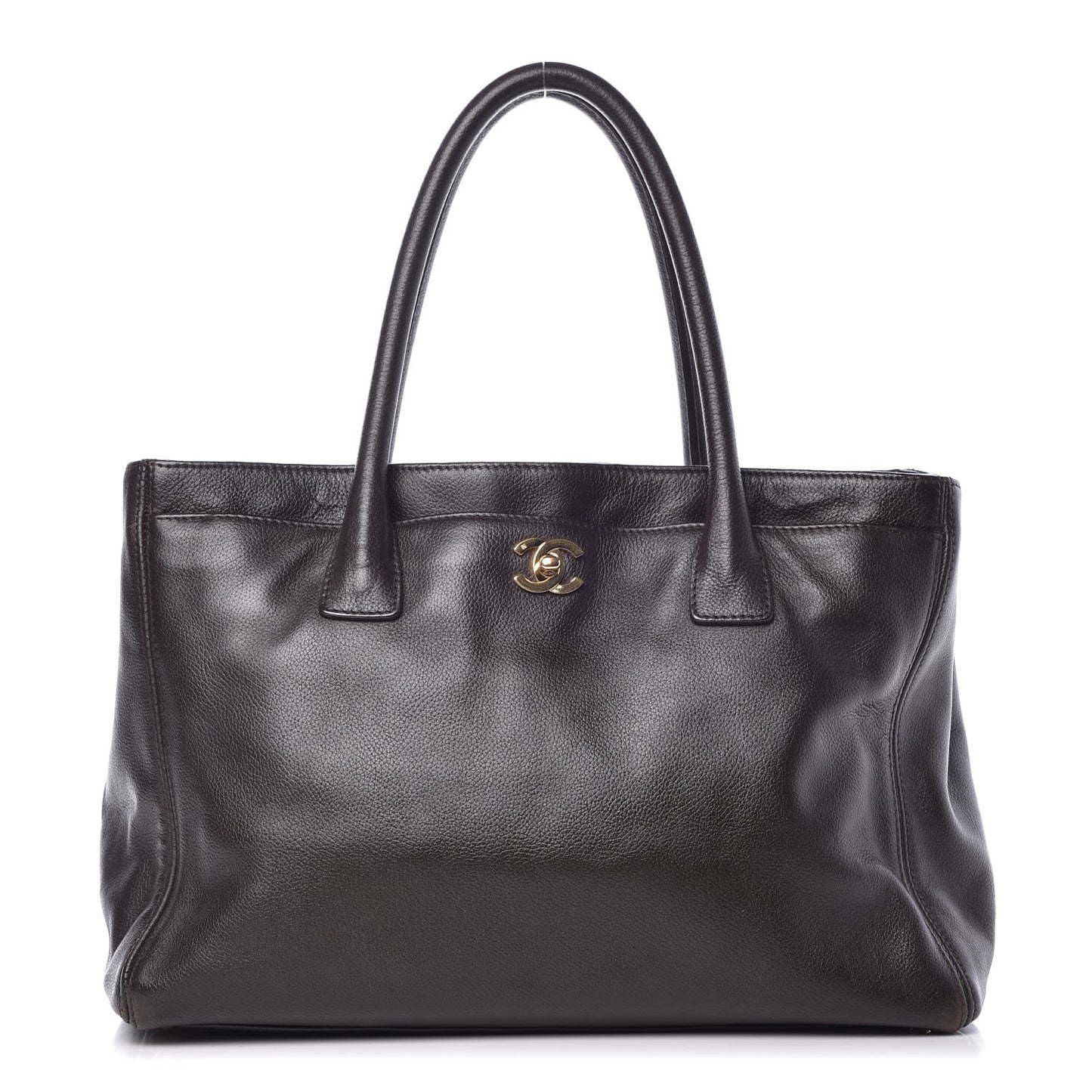 Calfskin Cerf Executive Shopper Tote Dark Brown