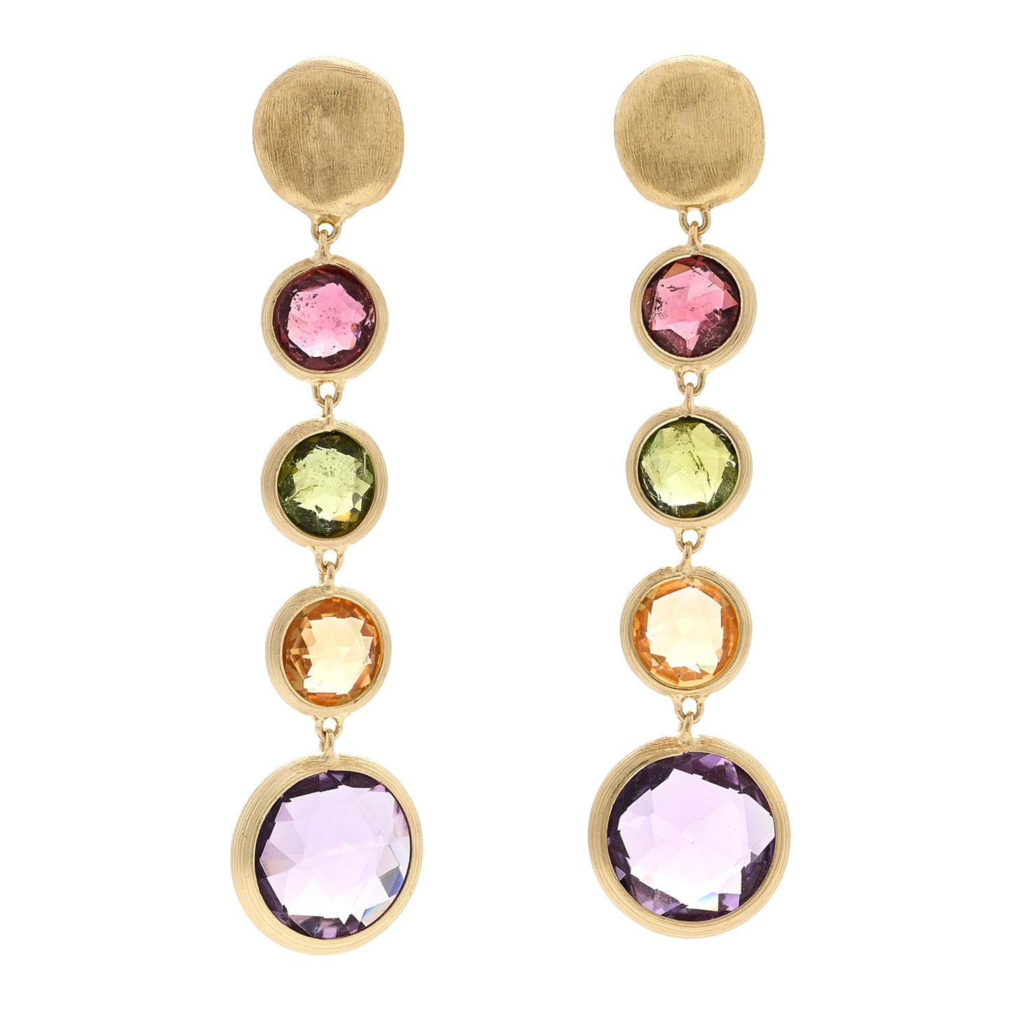 18K Yellow Gold Multi Gemstone Jaipur Color Drop Earrings