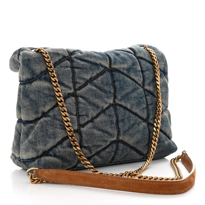 Saint Laurent Denim Quilted Toy Loulou Puffer Monogram Chain Satchel Blue Cinnamon 3 of 11