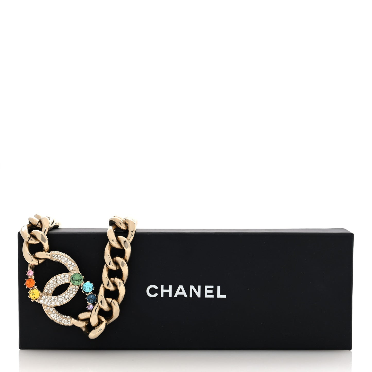Chain Crystal Over The Rainbow CC Choker Necklace Gold Multicolor