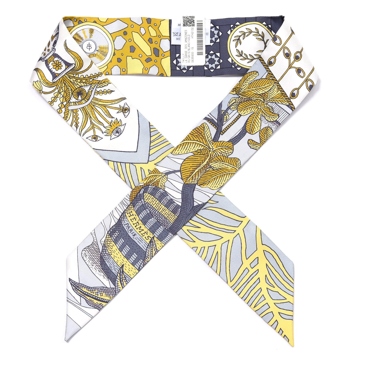 Hermes Silk La Danse Des Amazones Twilly Gris White Gold 1 of 4