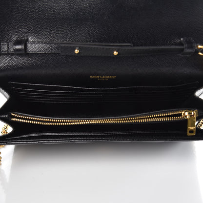 Saint Laurent Grain De Poudre Matelasse Chevron Monogram Chain Wallet Black 5 of 9