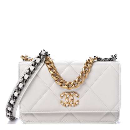 Chanel Goatskin Quilted 19 Wallet On Chain WOC White 1 of 12