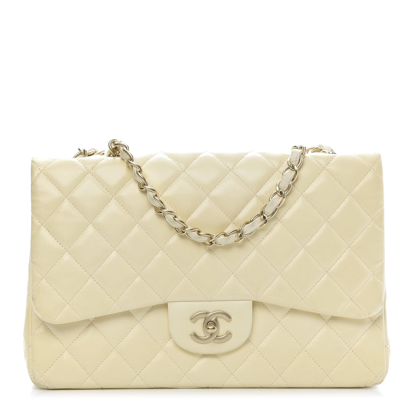 Lambskin Quilted Jumbo Single Flap Ivory