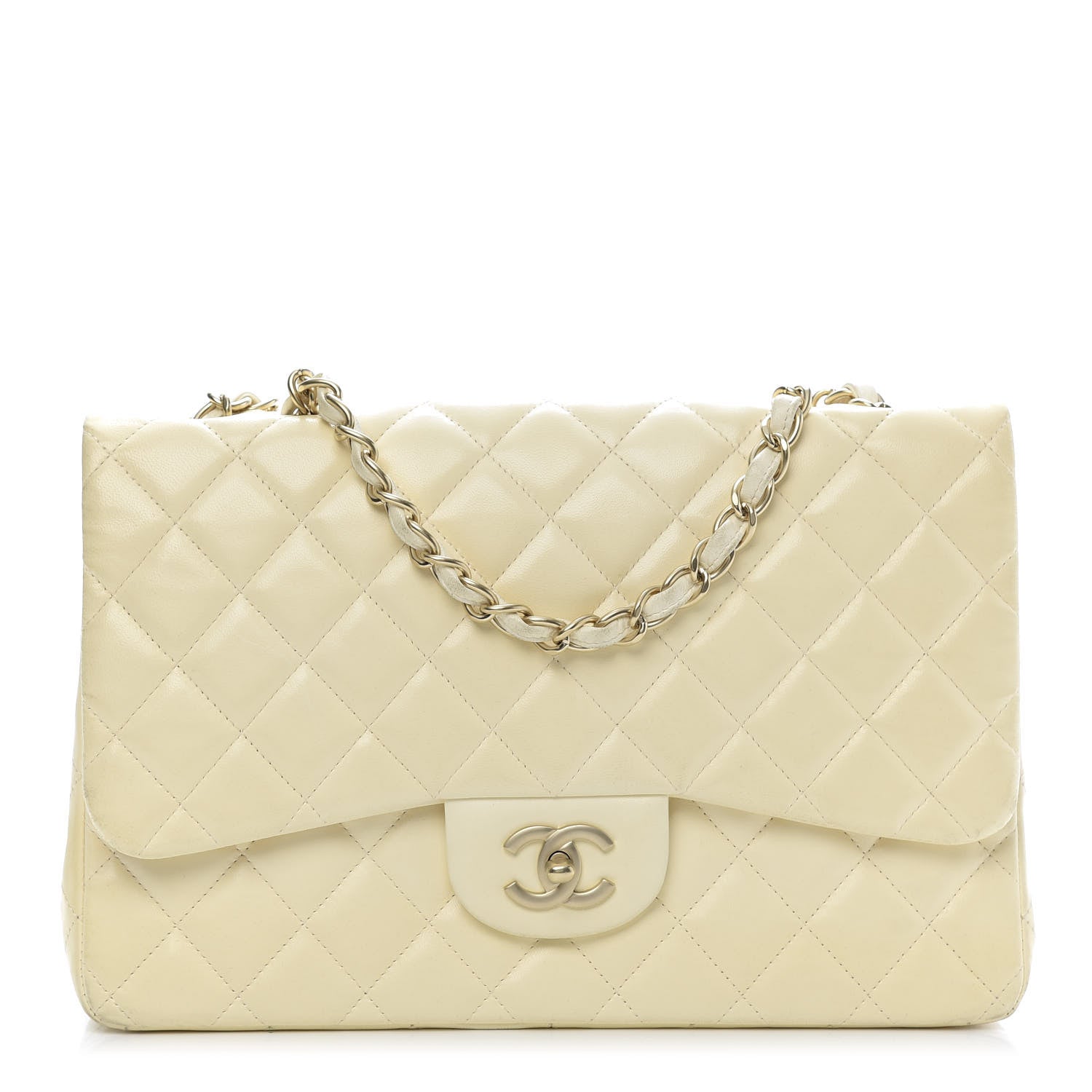 Chanel Lambskin Quilted Jumbo Single Flap Ivory 1 of 15